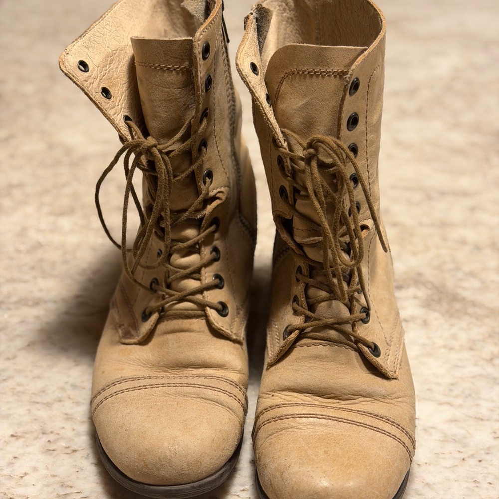 Steve Madden Tan Troopa Lace Up and Zipper Boots